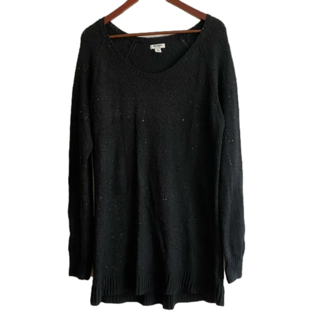 Old Navy Black Holiday Tunic Length Sweater, XL, GUC, Great With Leggings
